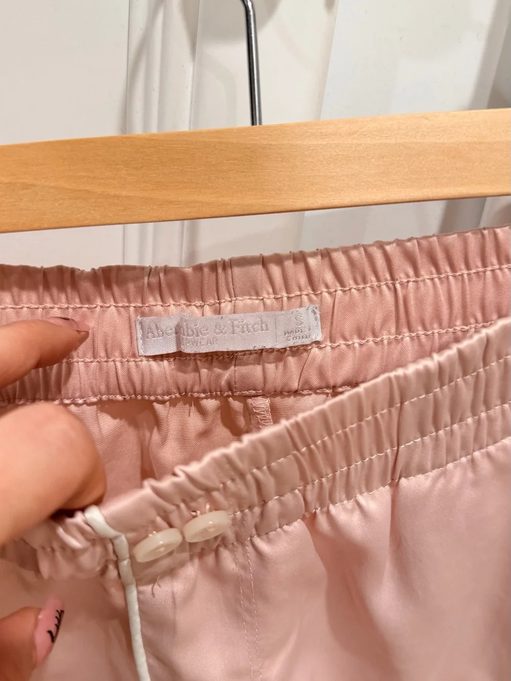 Abercrombie & Fitch Blush Satin Elastic-Waist Athletic Shorts